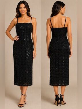 Donna Karan Black Embellished Sequin Midi Dress NWT Size S